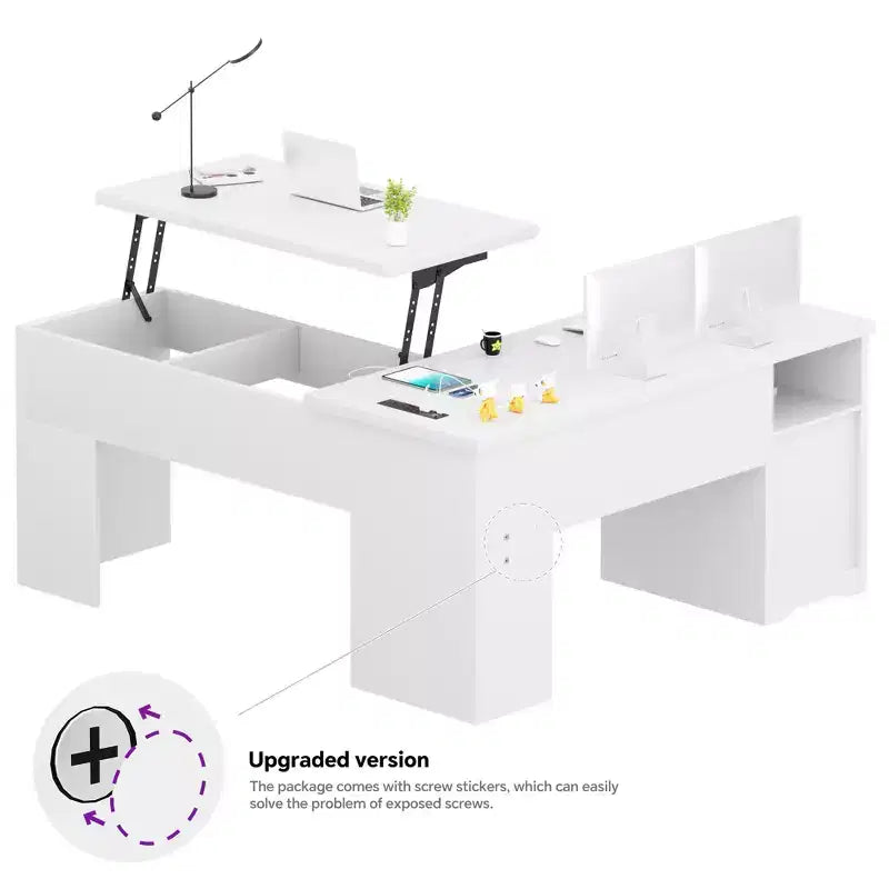 Scrivania per computer con piano sollevabile da 56'' con cassetti e prese di corrente