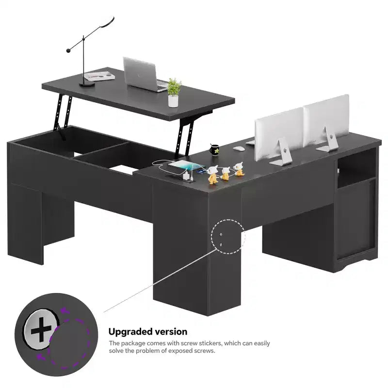 Scrivania per computer con piano sollevabile da 56'' con cassetti e prese di corrente