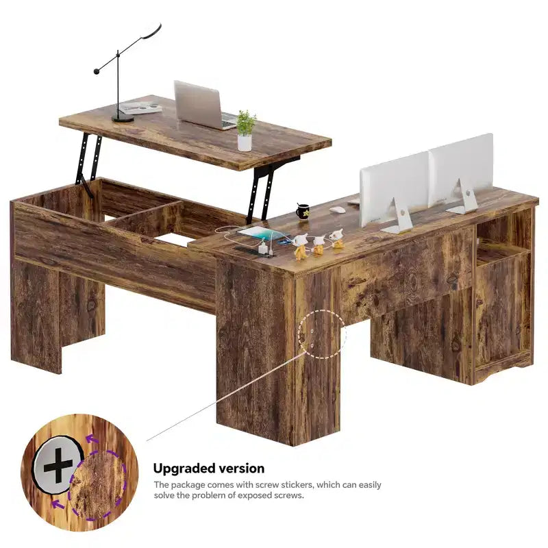 Scrivania per computer con piano sollevabile da 56'' con cassetti e prese di corrente