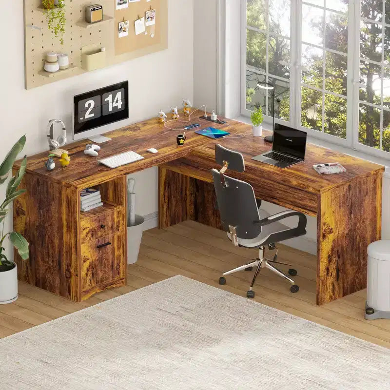 Scrivania per computer con piano sollevabile da 56'' con cassetti e prese di corrente