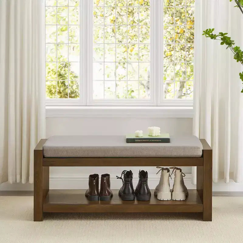 Panca Accent con scarpiera a ripiano inferiore, panca imbottita, panca moderna e compatta da fondo letto con contenitore