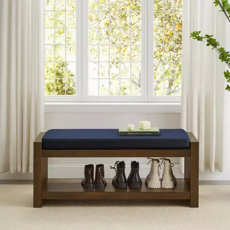 Panca Accent con scarpiera a ripiano inferiore, panca imbottita, panca moderna e compatta da fondo letto con contenitore