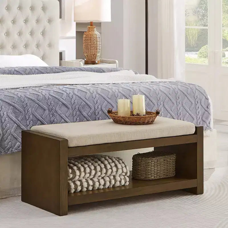Panca Accent con scarpiera a ripiano inferiore, panca imbottita, panca moderna e compatta da fondo letto con contenitore