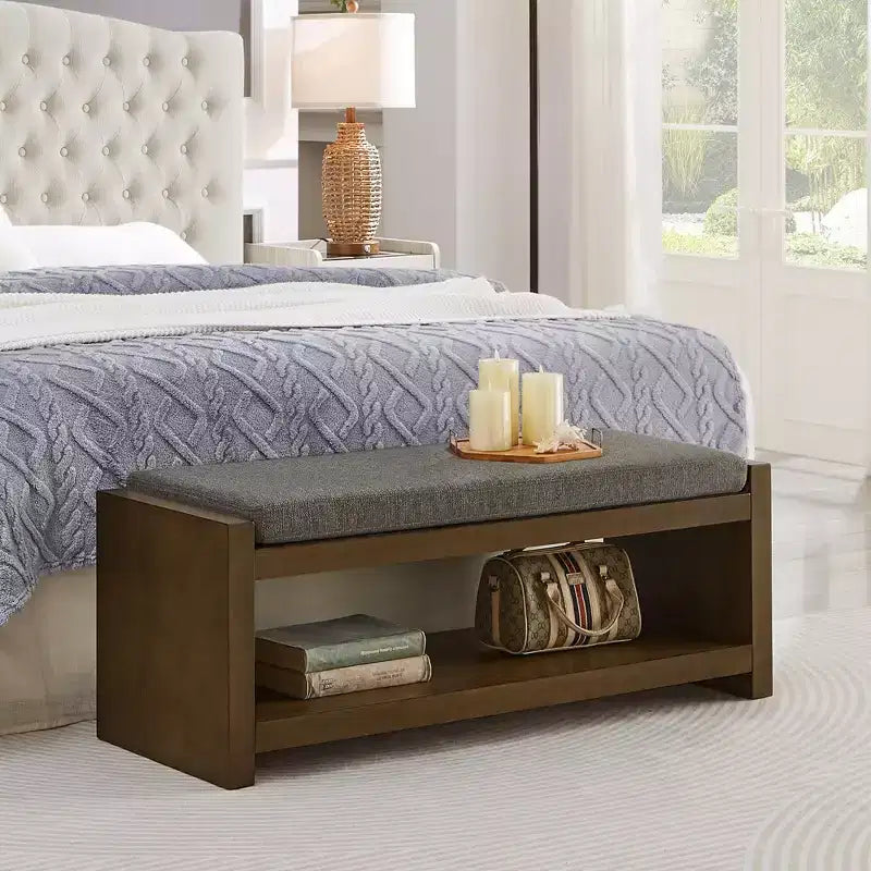 Panca Accent con scarpiera a ripiano inferiore, panca imbottita, panca moderna e compatta da fondo letto con contenitore
