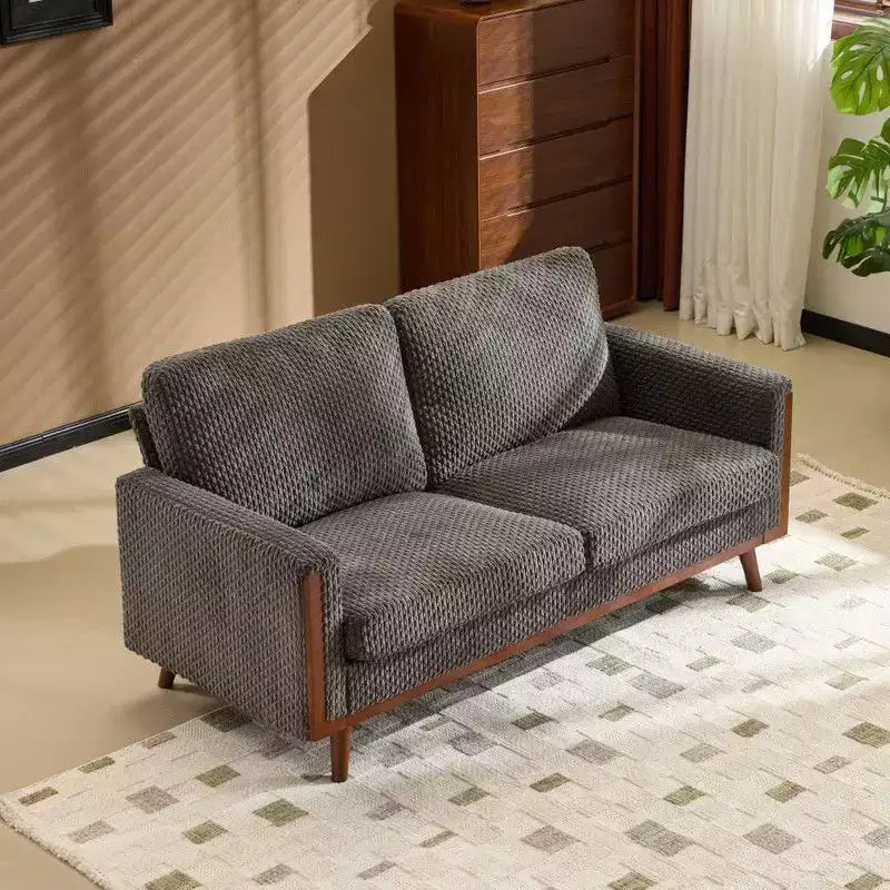 Divanetto Modern Farmhouse con Rivestimento in Velluto e Struttura in Legno Massello, Divano Compatto a 2 Posti per Piccoli Spazi