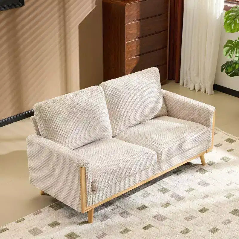 Divanetto Modern Farmhouse con Rivestimento in Velluto e Struttura in Legno Massello, Divano Compatto a 2 Posti per Piccoli Spazi