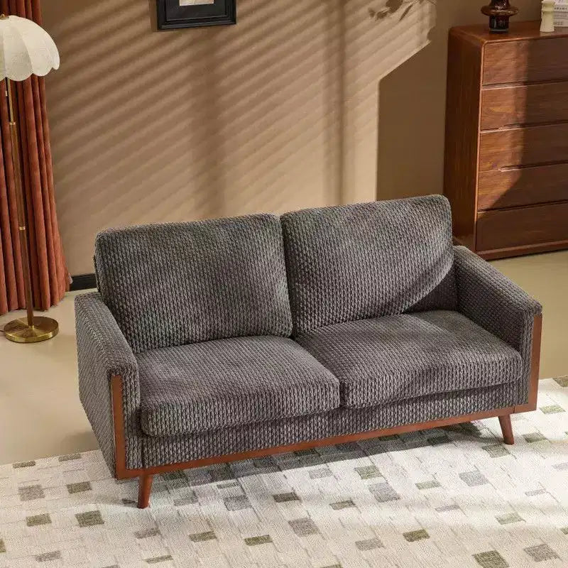 Divanetto Modern Farmhouse con Rivestimento in Velluto e Struttura in Legno Massello, Divano Compatto a 2 Posti per Piccoli Spazi