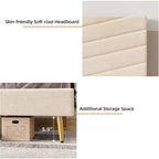 Letto a piattaforma King Size Beige con testiera regolabile, struttura letto in tessuto felpato senza bisogno di rete, design silenzioso, facile da montare