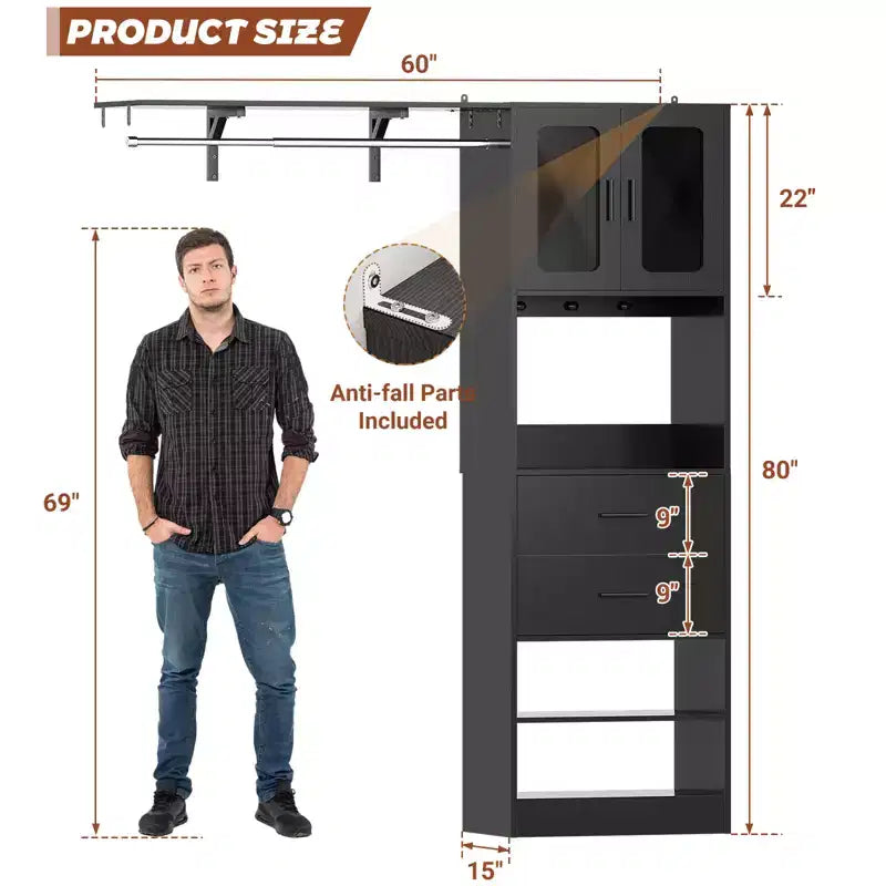Sistema guardaroba 20-60 con ante Visualize e cassetti in legno