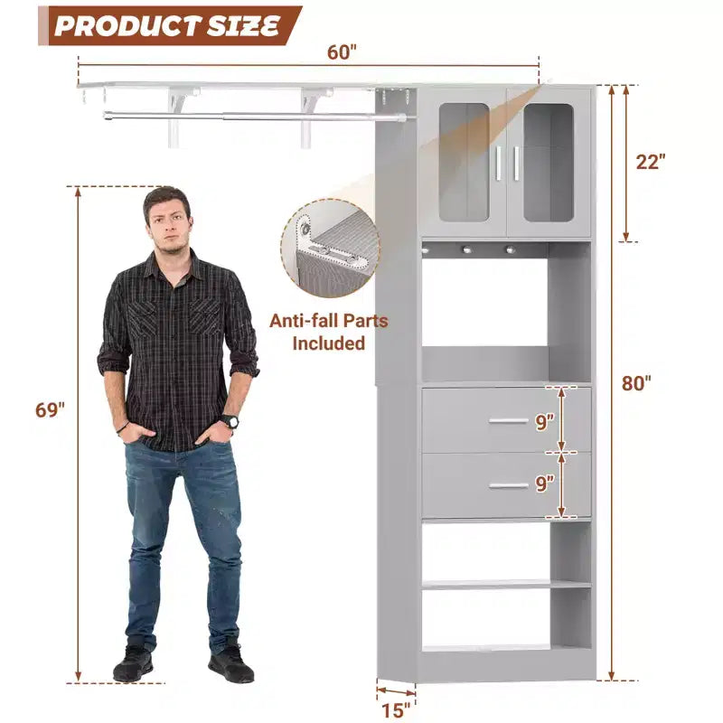 Sistema guardaroba 20-60 con ante Visualize e cassetti in legno