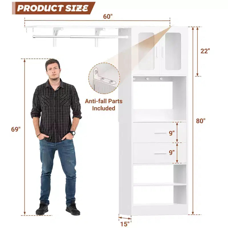 Sistema guardaroba 20-60 con ante Visualize e cassetti in legno