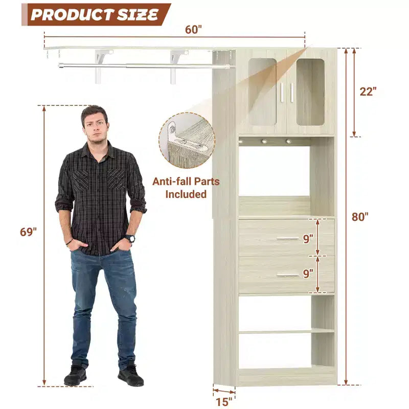 Sistema guardaroba 20-60 con ante Visualize e cassetti in legno