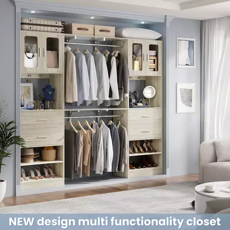 Besiost 20-60 Closet System with Visualize Cabinet Door and Wooden Drawers