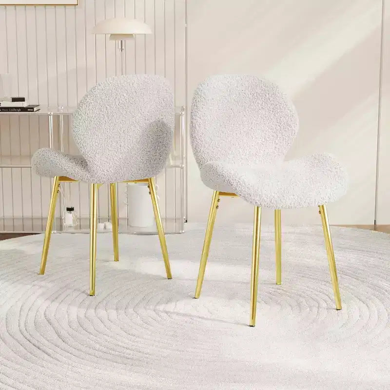 Sedie da Pranzo Moderne Minimaliste in Velluto Teddy Verde Set da 2 con Robuste Gambe in Metallo Dorato Schienale per Cucina Ristoranti Ufficio Bianco