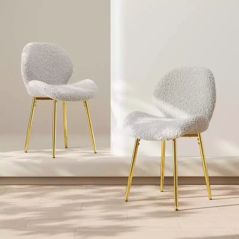 Sedie da Pranzo Moderne Minimaliste in Velluto Teddy Verde Set da 2 con Robuste Gambe in Metallo Dorato Schienale per Cucina Ristoranti Ufficio Bianco