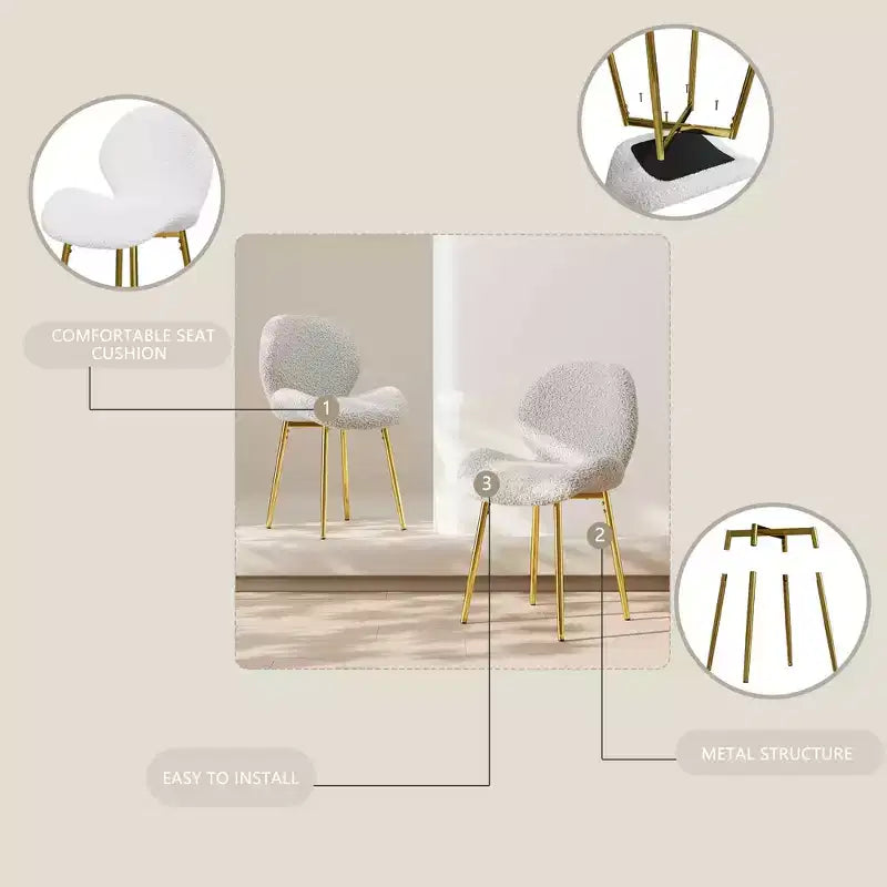 Sedie da Pranzo Moderne Minimaliste in Velluto Teddy Verde Set da 2 con Robuste Gambe in Metallo Dorato Schienale per Cucina Ristoranti Ufficio Bianco