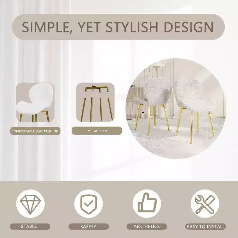 Sedie da Pranzo Moderne Minimaliste in Velluto Teddy Verde Set da 2 con Robuste Gambe in Metallo Dorato Schienale per Cucina Ristoranti Ufficio Bianco