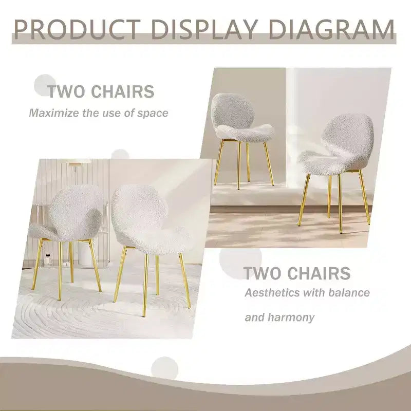 Sedie da Pranzo Moderne Minimaliste in Velluto Teddy Verde Set da 2 con Robuste Gambe in Metallo Dorato Schienale per Cucina Ristoranti Ufficio Bianco
