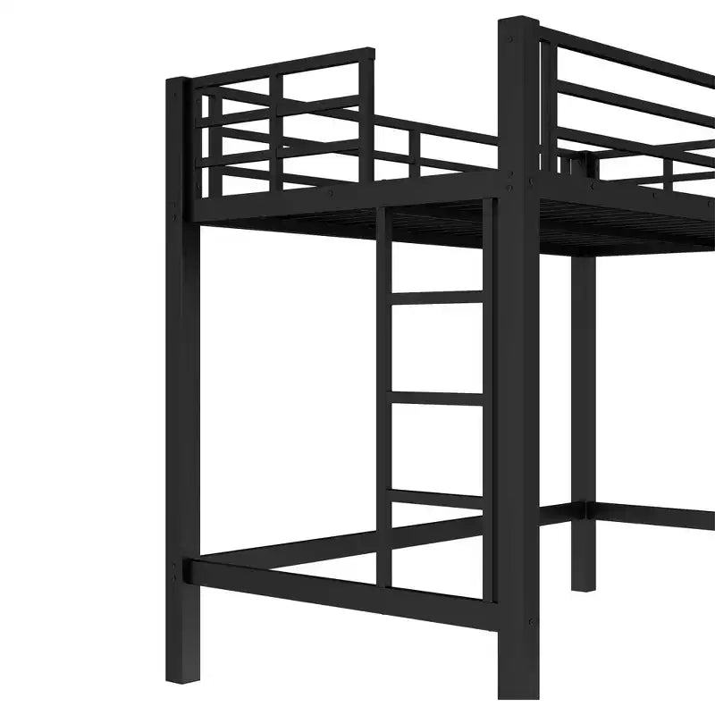 Letto a soppalco in metallo con doppia scala e ringhiere, struttura letto a soppalco di varie misure con spazio aperto sotto il letto per dormitori, camere da letto, nero