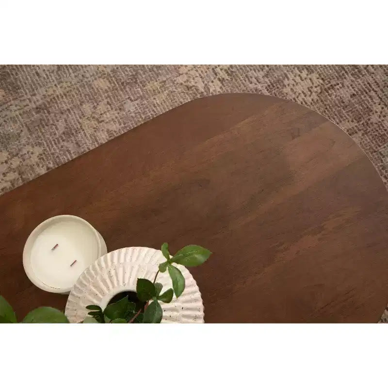 Tavolino da Caffè Ovale in Legno Conan, 38x20x17, Marrone Noce