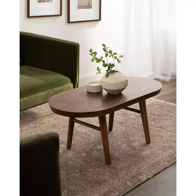 Tavolino da Caffè Ovale in Legno Conan, 38x20x17, Marrone Noce