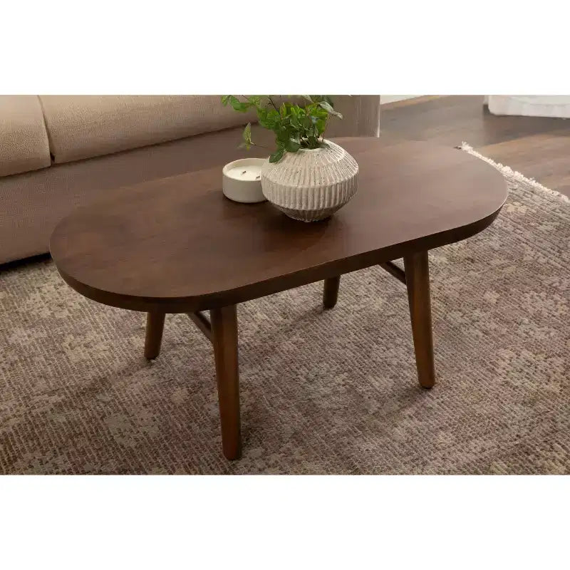 Tavolino da Caffè Ovale in Legno Conan, 38x20x17, Marrone Noce