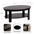 Tavolino da caffè ovale Foxford in legno, 38x24x18, nero