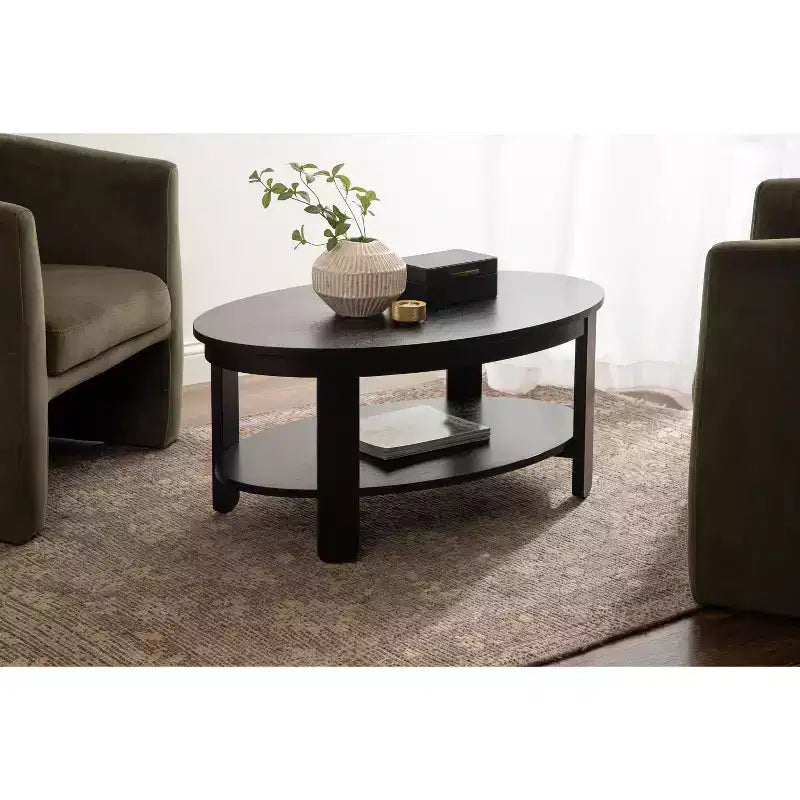 Tavolino da caffè ovale Foxford in legno, 38x24x18, nero