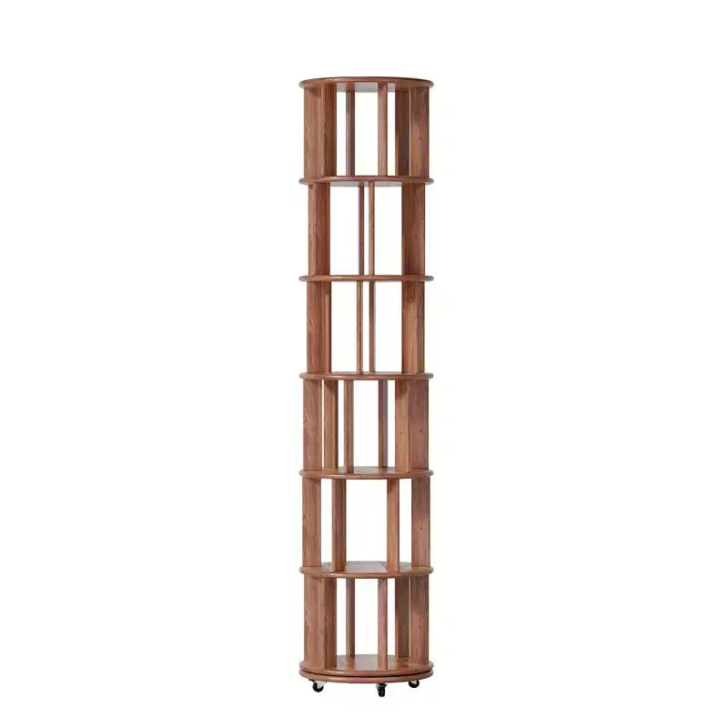 Libreria rotante in legno a 6 livelli, girevole a 360°, per bambini, scaffali stretti con ruote per piccoli spazi, angoli, camere da letto, uffici, noce