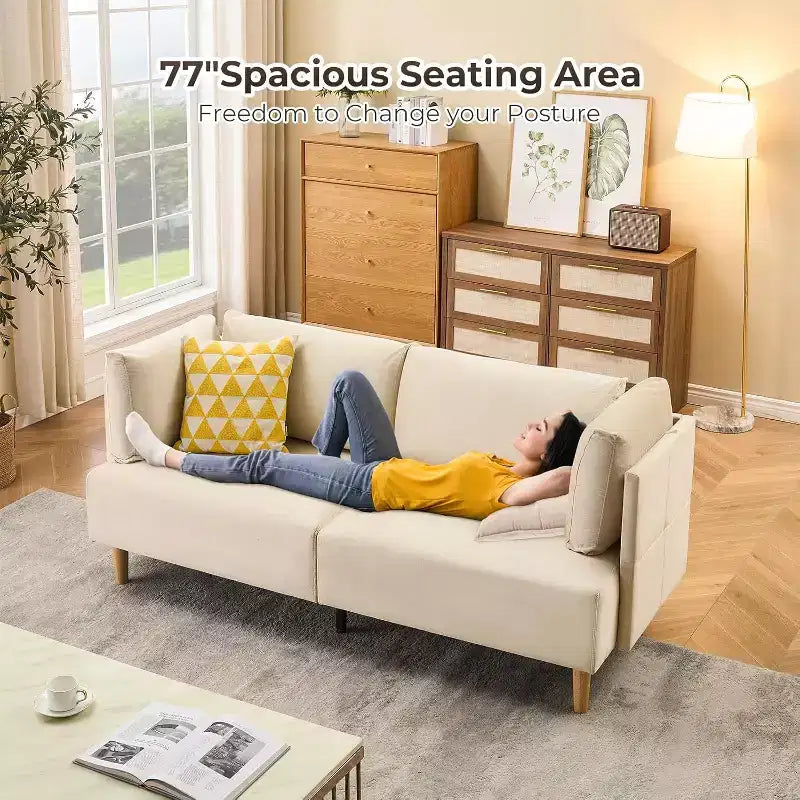 Divanetto in velluto beige da 76", 2 posti oversize con sedute extra profonde e 2 cuscini rimovibili, divano morbido per soggiorno moderno