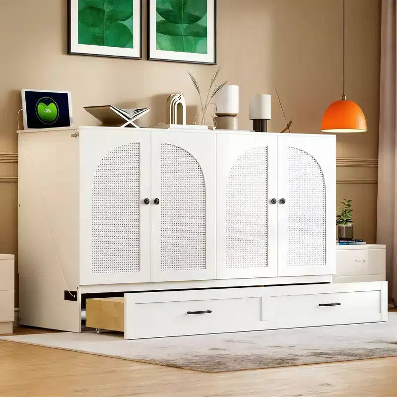 Letto a scomparsa moderno Queen in rattan con ampio cassetto per soggiorno e camera degli ospiti