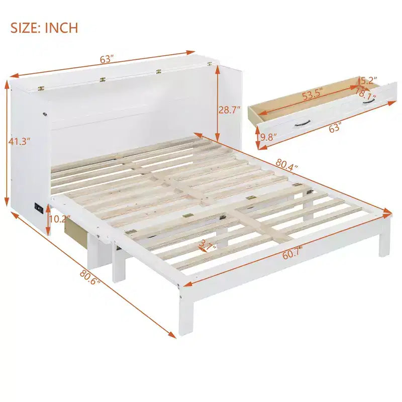 Letto a scomparsa moderno Queen in rattan con ampio cassetto per soggiorno e camera degli ospiti