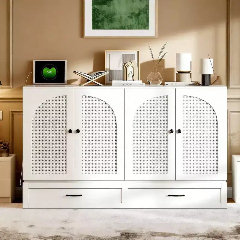 Letto a scomparsa moderno Queen in rattan con ampio cassetto per soggiorno e camera degli ospiti