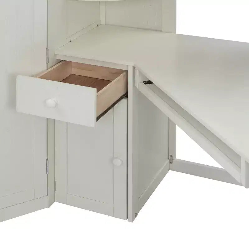 Letto a soppalco singolo tutto in uno con armadio integrato, scrivania, mensole, vassoio per tastiera e faretto