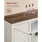 Mobile porta TV stile rustico per TV fino a 80 pollici, mobile TV con armadietti, mobile consolle multimediale, bianco rustico e marrone miele