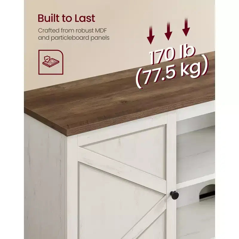 Mobile porta TV stile rustico per TV fino a 80 pollici, mobile TV con armadietti, mobile consolle multimediale, bianco rustico e marrone miele