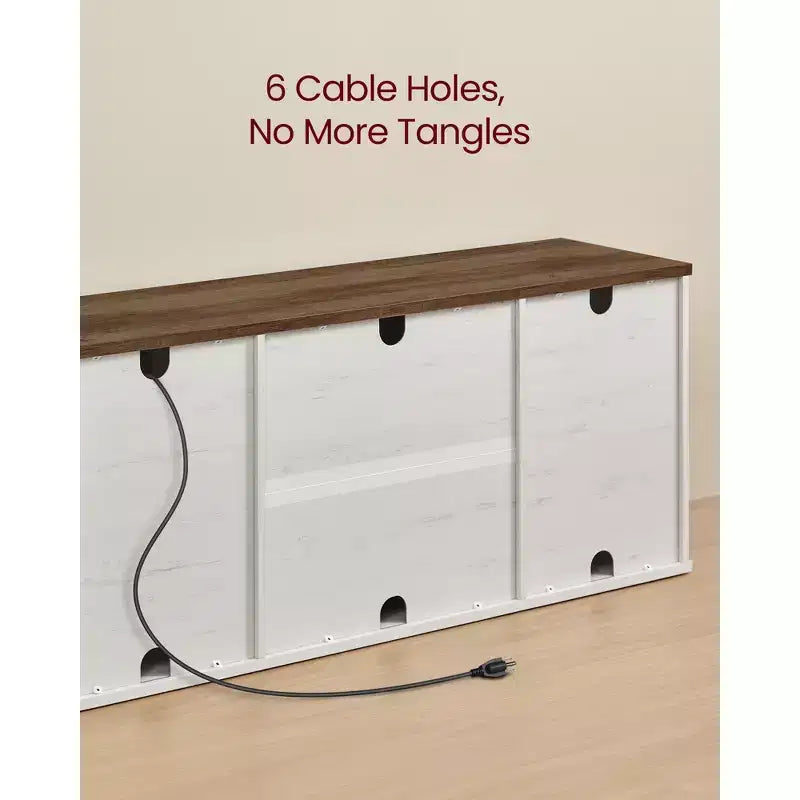 Mobile porta TV stile rustico per TV fino a 80 pollici, mobile TV con armadietti, mobile consolle multimediale, bianco rustico e marrone miele