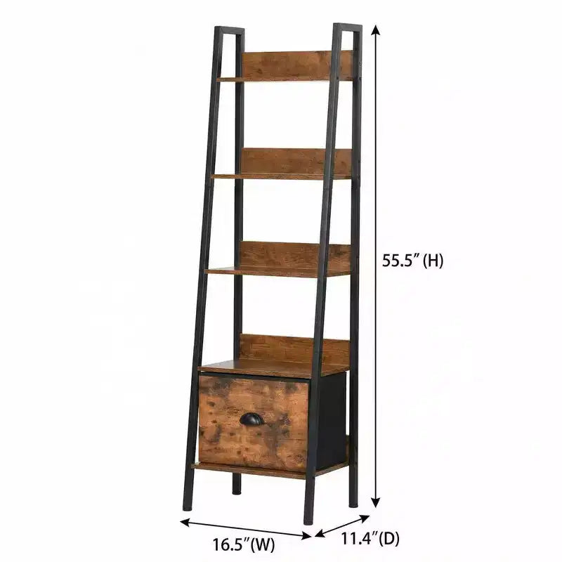 Libreria a Scala a 5 Ripiani con Cassetto, Marrone Rustico