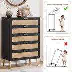 Cassettiera a 5 cassetti in Rattan con Gambe Dorate, Cassettiera Alta per Camera da Letto e Soggiorno
