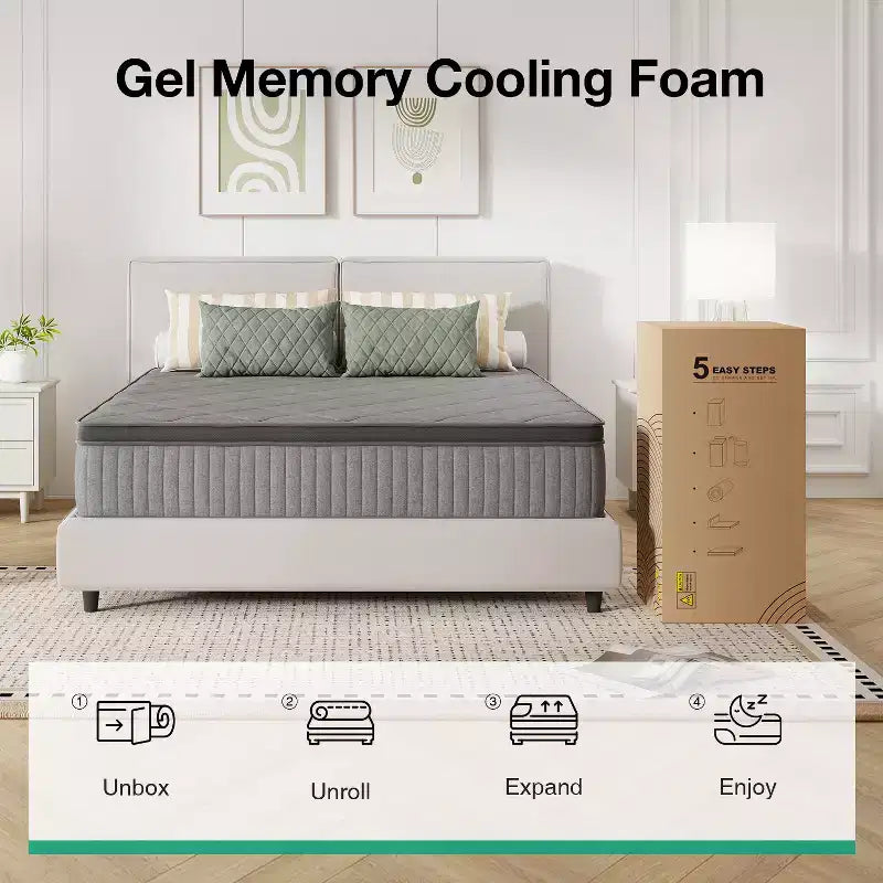 Materasso ibrido in memory foam con infusione di gel di media rigidità da 8/10/12/14 pollici in scatola