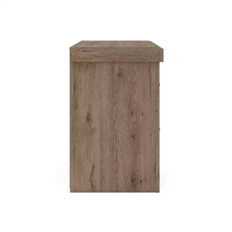 Comodino Contoura a due cassetti, aspetto rustico in legno marrone chiaro con ricarica USB