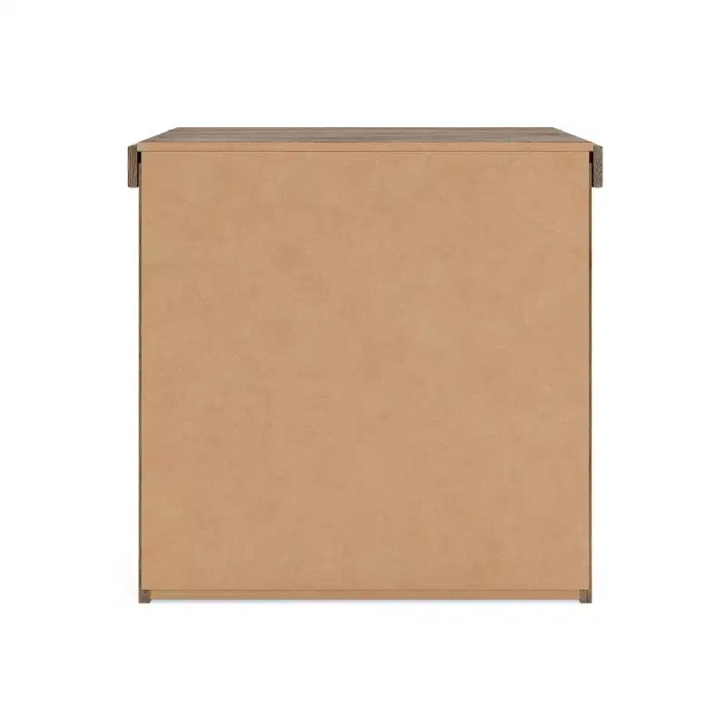 Comodino Contoura a due cassetti, aspetto rustico in legno marrone chiaro con ricarica USB