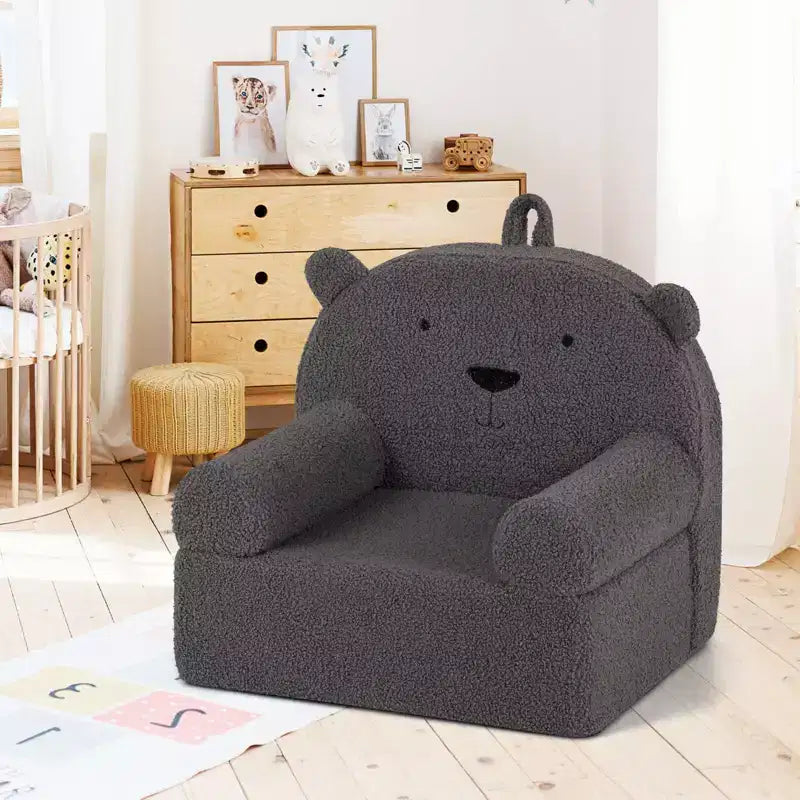 Divano a Orsetto per Bambini, Divanetto per Neonato in Schiuma con Rivestimento in Morbido Tessuto Fleece Marrone/Grigio/Blu scuro/Rosa