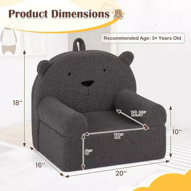 Divano a Orsetto per Bambini, Divanetto per Neonato in Schiuma con Rivestimento in Morbido Tessuto Fleece Marrone/Grigio/Blu scuro/Rosa