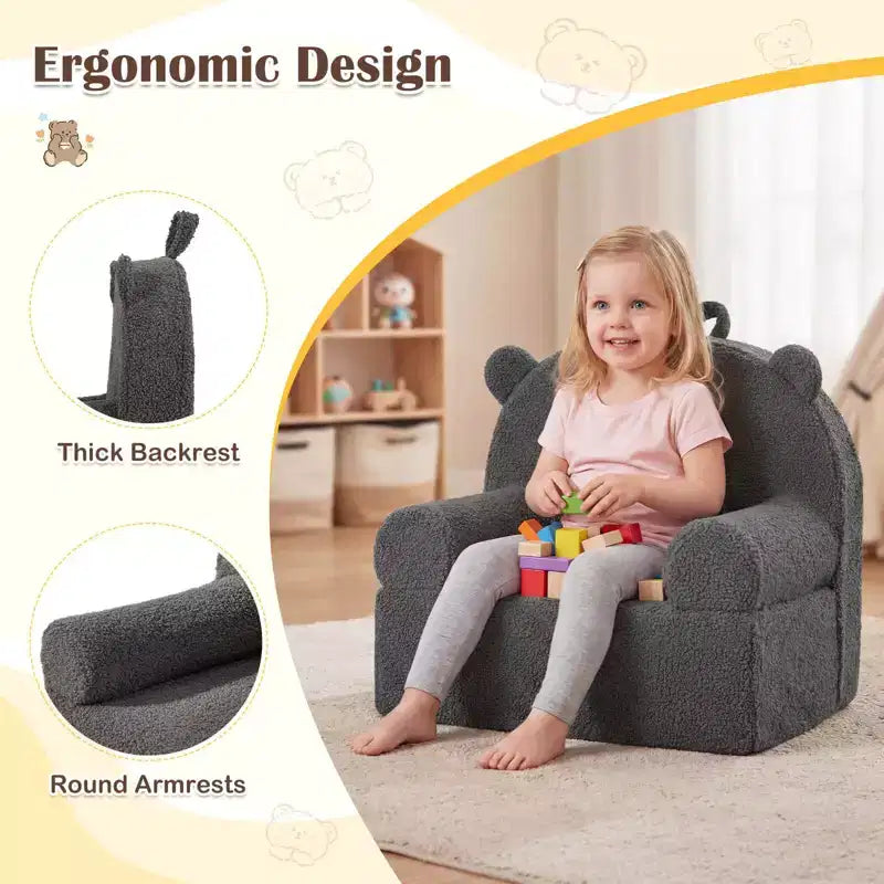 Divano a Orsetto per Bambini, Divanetto per Neonato in Schiuma con Rivestimento in Morbido Tessuto Fleece Marrone/Grigio/Blu scuro/Rosa