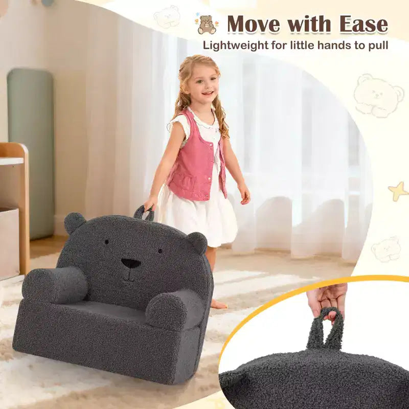 Divano a Orsetto per Bambini, Divanetto per Neonato in Schiuma con Rivestimento in Morbido Tessuto Fleece Marrone/Grigio/Blu scuro/Rosa