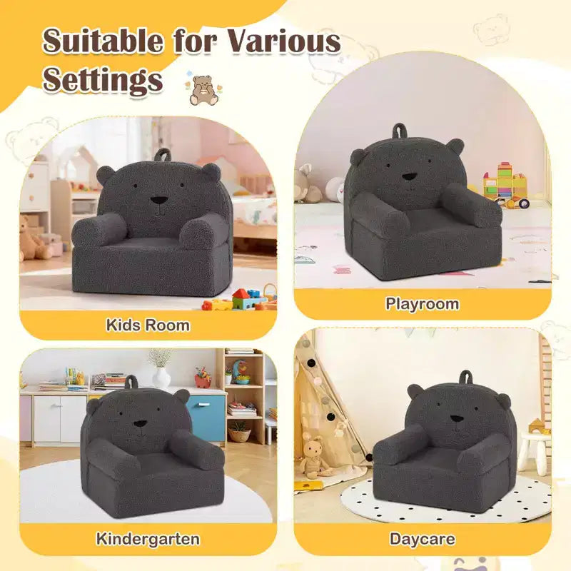 Divano a Orsetto per Bambini, Divanetto per Neonato in Schiuma con Rivestimento in Morbido Tessuto Fleece Marrone/Grigio/Blu scuro/Rosa