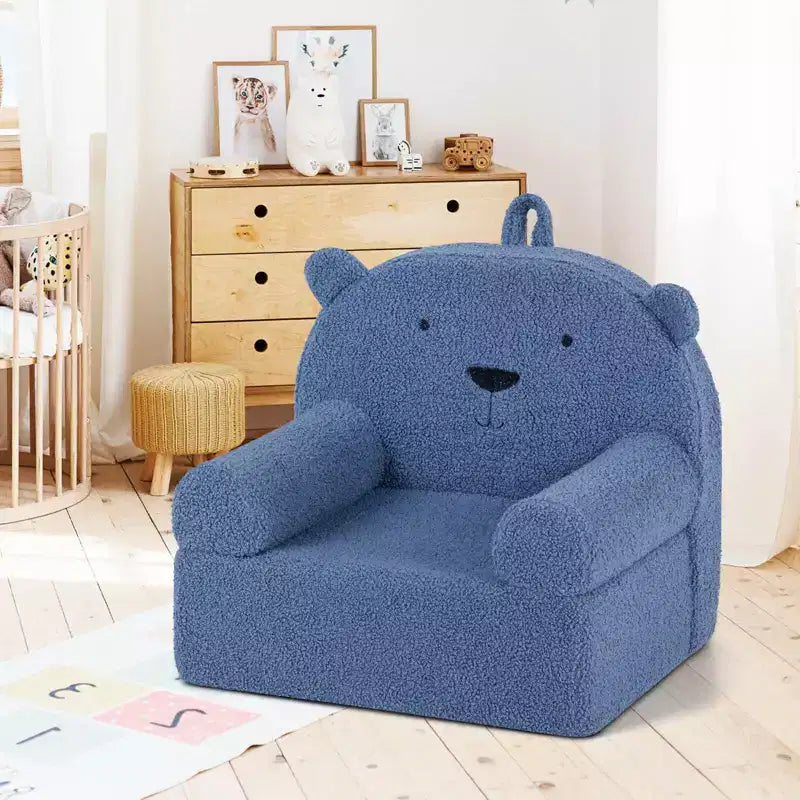 Divano a Orsetto per Bambini, Divanetto per Neonato in Schiuma con Rivestimento in Morbido Tessuto Fleece Marrone/Grigio/Blu scuro/Rosa