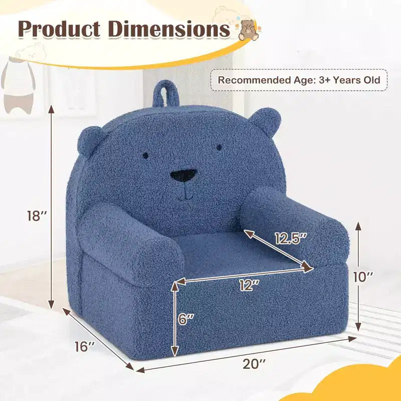 Divano a Orsetto per Bambini, Divanetto per Neonato in Schiuma con Rivestimento in Morbido Tessuto Fleece Marrone/Grigio/Blu scuro/Rosa