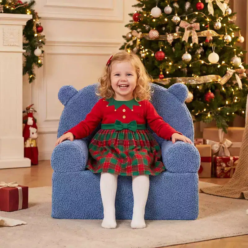 Divano a Orsetto per Bambini, Divanetto per Neonato in Schiuma con Rivestimento in Morbido Tessuto Fleece Marrone/Grigio/Blu scuro/Rosa
